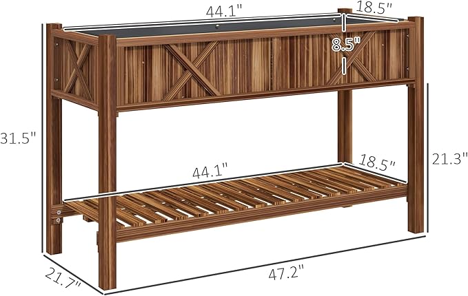 Elevated Wood Planter Box with Storage Shelf &amp Liner Raised Garden Bed with Drainage Holes Complete Gardening Solution for Patio Deck &amp Backyard (Brown)