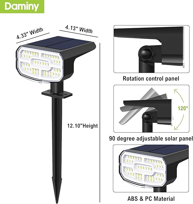 DAMINY Solar Spotlights Outdoor Waterproof IP652 CCT(Warm White &amp Cool White)4 Lighting Modes Solar spot Lights for YardGardenPathwayLandscapeAuto On/Off-2 Pack