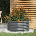 Round Garden Planter Anthracite Powder-Coated Steel 31.5 Inch Diameter Durable Outdoor Plant Container for Balcony Large Capacity Raised Garden Bed