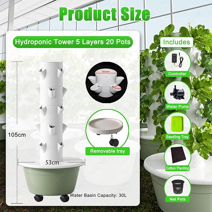 Herb Tower Hydroponic Green Kit Hydroponics Systems - Indoor and Outdoor Hydroponics Growing System for Indoor Garden - Grow Herbs Fruits &amp Vegetables A(20Pots)