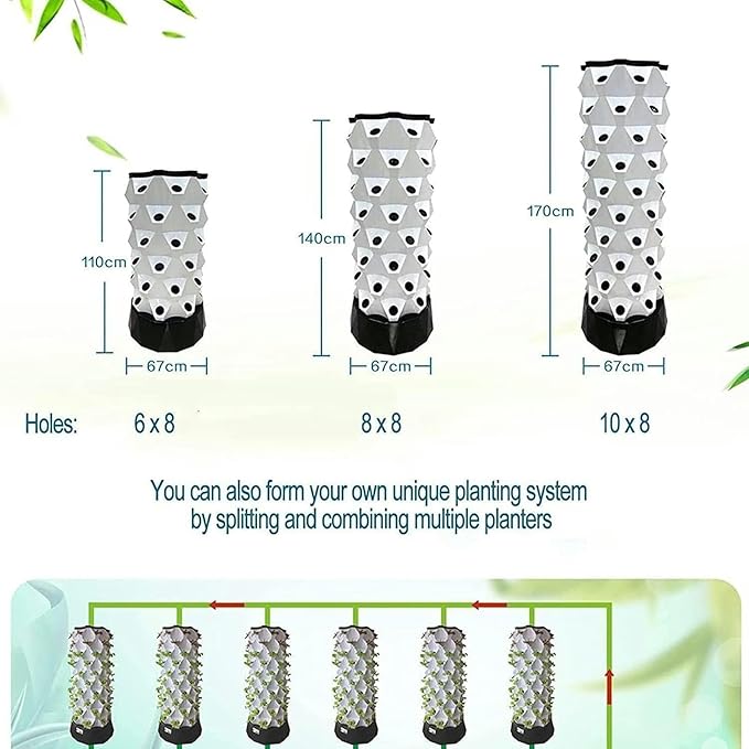 48/64/80-hole Hydroponic Tower Soilless Cultivation Multi-Layer Planting Equipment Aeroponic Cultivation Kit for Fruits and Vegetables (48pots)