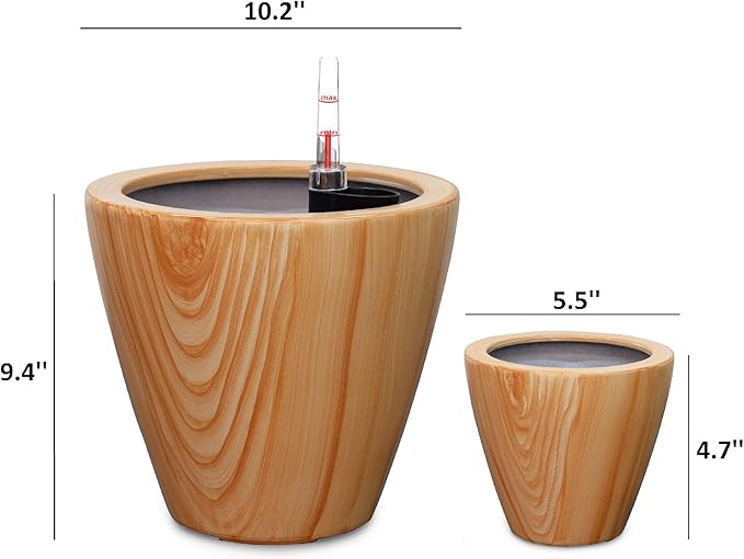 2 Pack 10 in. Light Wood Plastic Self Watering Planter Pot