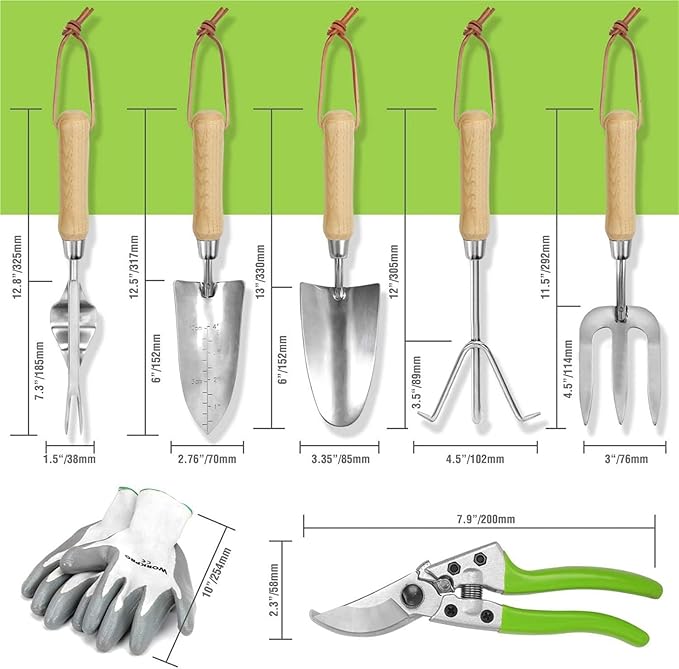 8-Piece Garden Tool Set Heavy Duty Stainless Steel with Wooden Handle Hand Tools Suitable Gift for Gift Giving