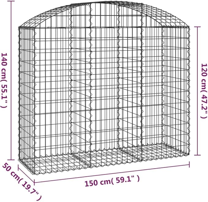 Gabion Basket Silver Galvanized Iron 59.1 x 19.7 x 55.1 inches Rectangular Metal Outdoor Planter for Retaining Walls Garden Beds Noise Reduction