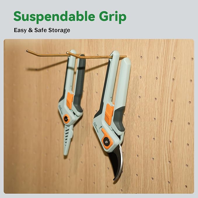 PrunePro 8 Professional Pruning Shears for Gardening Bypass Hand Pruner Stainless Steel Sharp Garden Scissors Plant Flower Rose Garden Clipper Green &amp Orange