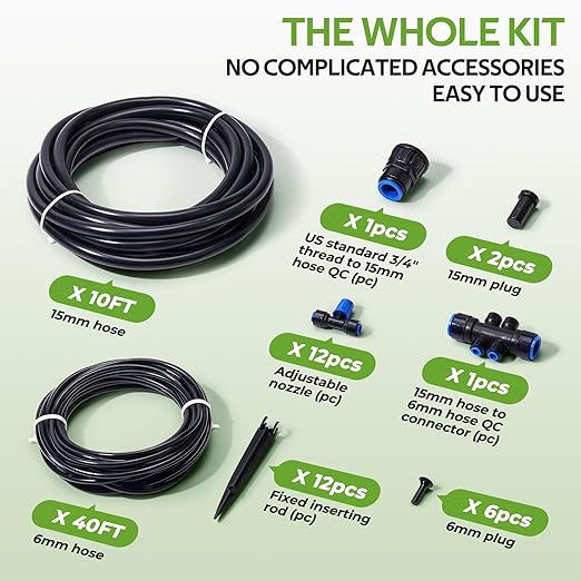 HIRALIY 50FT Quick Connect Garden Watering System with Adjustable Vortex Drippers Saving Water Automatic Drip Irrigation Kit for Raised Bed and Plants Vegetable Garden