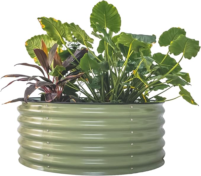 Vego garden 17 Tall 42 Round Raised Garden Bed Metal Raised Bed Planter Box for Vegetables Flowers Patio Olive Green