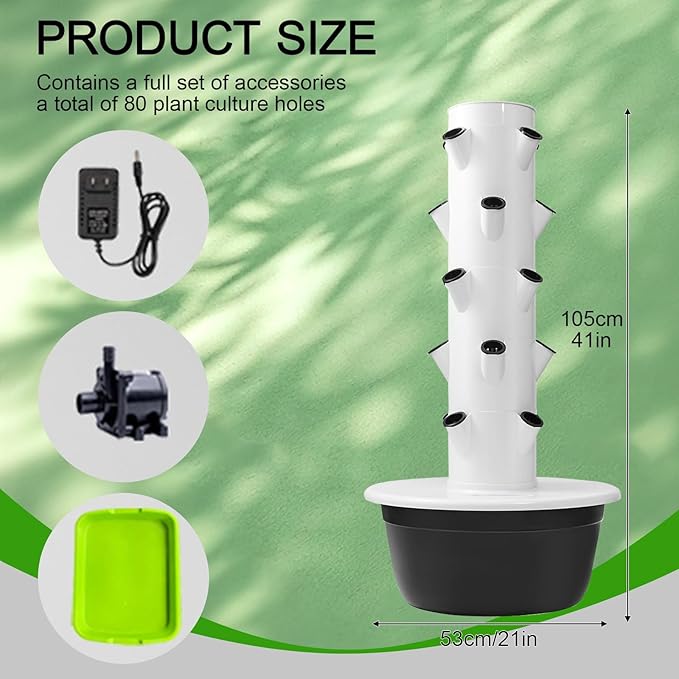 DIY Aeroponic Tower Hydroponic Tower Growing System 20/28/36 Hole Hydroponics Tower Growing System Kit for Gardening Lover Black/Green Base(Black105cm/41in)