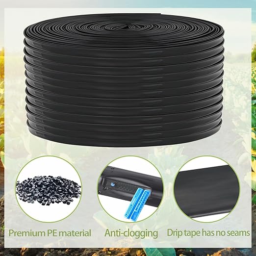 1640 ft 5/8 Drip Irrigation Tape Kit 15 mil Emitter Spacing 6 Flat Drip Tape with 140 PCS Drip Tape Connectors Automatic Irrigation Equipment for Garden Irrigation Emitter Flow:0.79 GPH