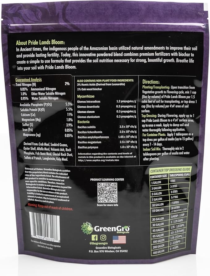 Pride Lands Premium Organic Bloom Fertilizer with NO Fillers Bigger Buds and Flowers Brighter Plants with Our Complete Bloom Nutrients Recharge Soil and Boost Growth with Optimal Blend of NPK 5 lb