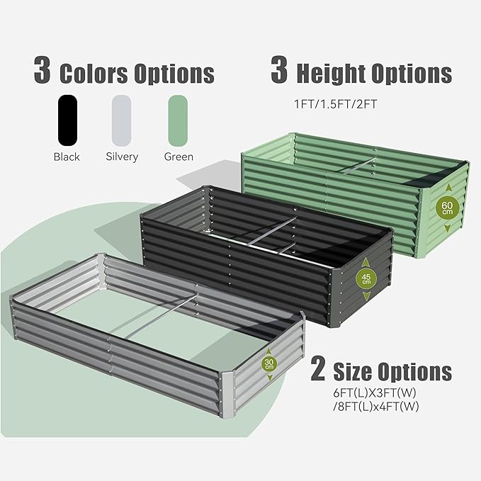 Galvanized Raised Garden Beds Outdoor 6x3x1.5Ft Planter Raised Beds Rot-Resistant Deep Root Planter Box for Vegetables Flowers and Succulents Green