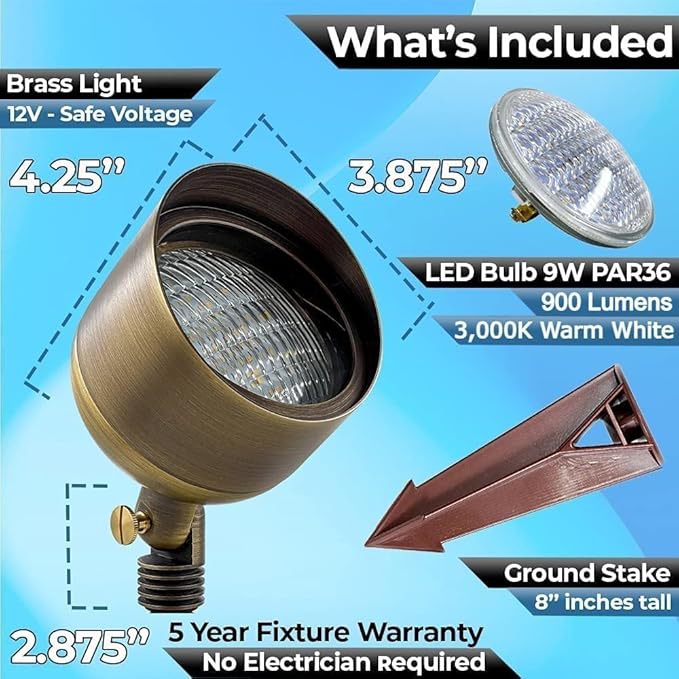 LED Spot Lights Outdoor LED Landscape Light 110-9W PAR 36 Bulb Metal Solid Brass Wall Wash Security Landscape Lighting for Beautiful Bright Long Lasting Home Garden Patio Area Deck Lighting (4 Pack)
