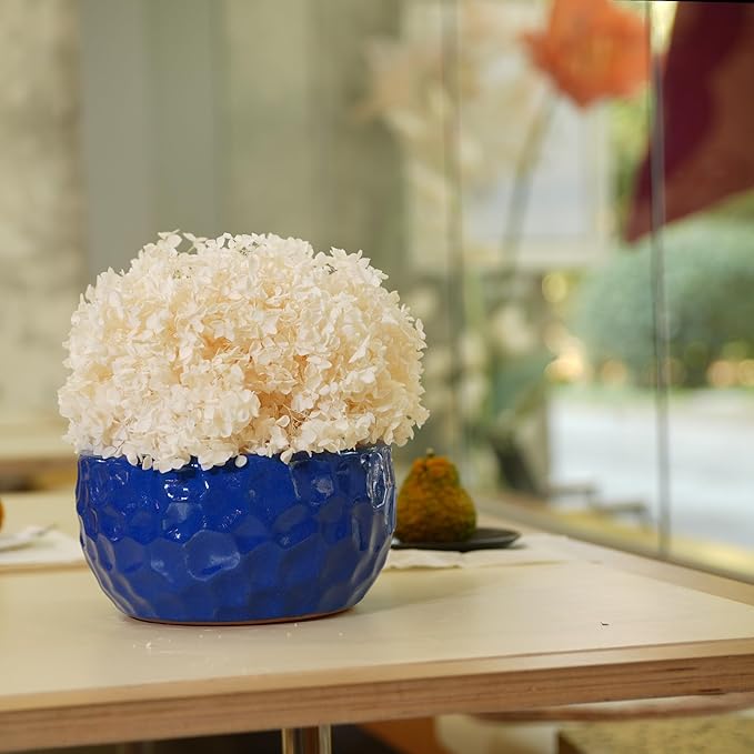 Handmade Ceramic Planter Set of 3 151210 Diameter Cobalt Blue Hammered Texture for Succulents Violets IndoorOutdoor Use on Windowsill Bookshelf Breathable Clay