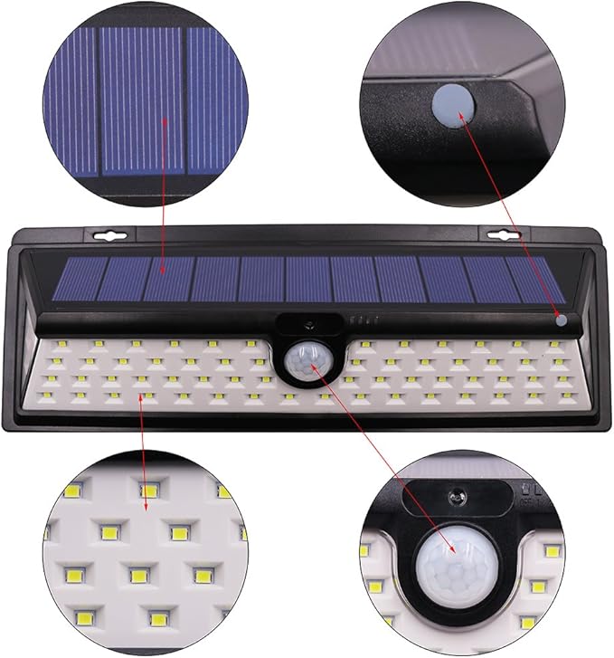 Solar Lights Spotlight 66 LEDs Solar Powered Night Light with Motion Sensor Detector Wireless Security Waterproof Wall Lights for Garage Patio Garden Driveway Backyard Path Pack of 1