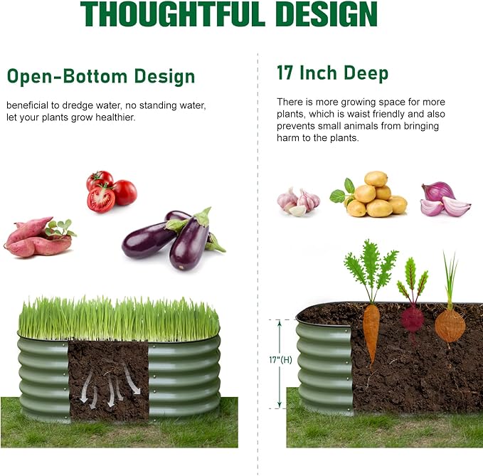 MFSTUDIO Galvanized Raised Garden Bed Kit Outdoor Planter Raised Beds Oval 17 Tall Metal Planter Box for Vegetables Flower Herbs 3.5x2x1.4FT