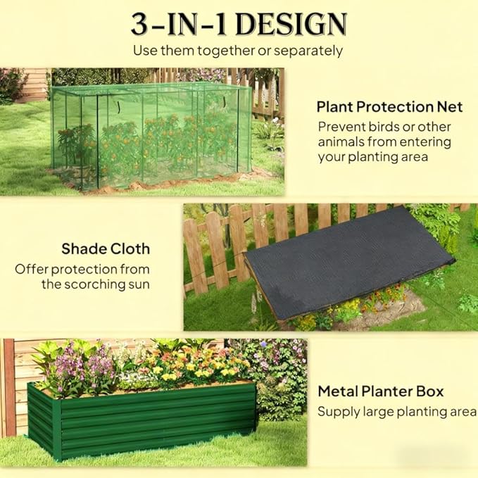 Crop Cage and Shade Cloth with Raised Garden BedGalvanized Steel Planter Box SR426