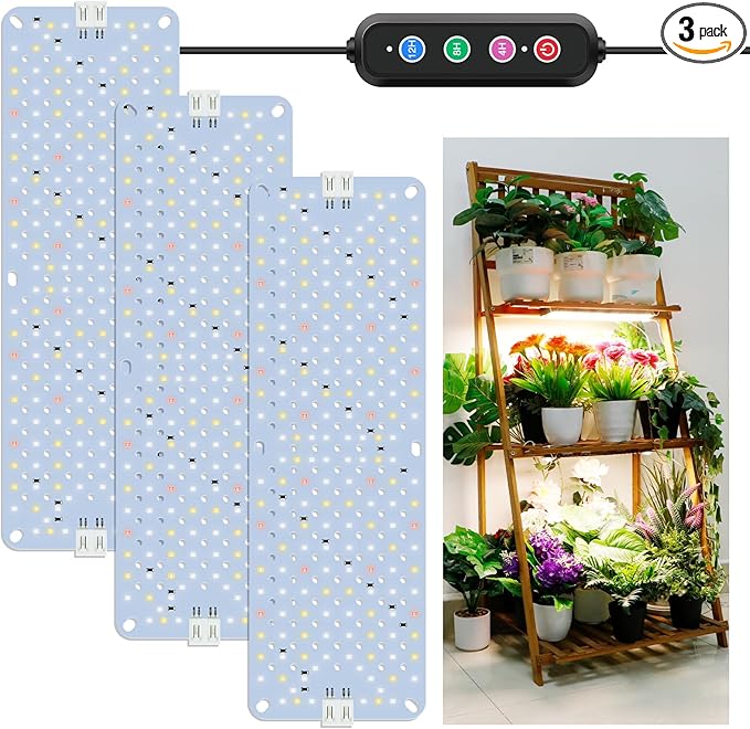 40W Ultra-Thin Panel Full Spectrum Grow Lights 576 LEDs Plant Grow Light for Indoor Plants with Daisy Chain Function Grow Lights for Seed Starting with 4/8/12/16/20H Auto On/Off Timer (3pcs)