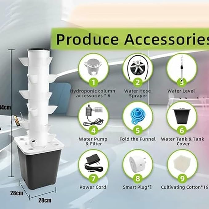 30 Pods Hydroponics Tower Garden 6-Story Garden Hydroponic Planting System Hydroponic Growing System Growing Kit for Fruits and Vegetables with Hydrating Pump-*