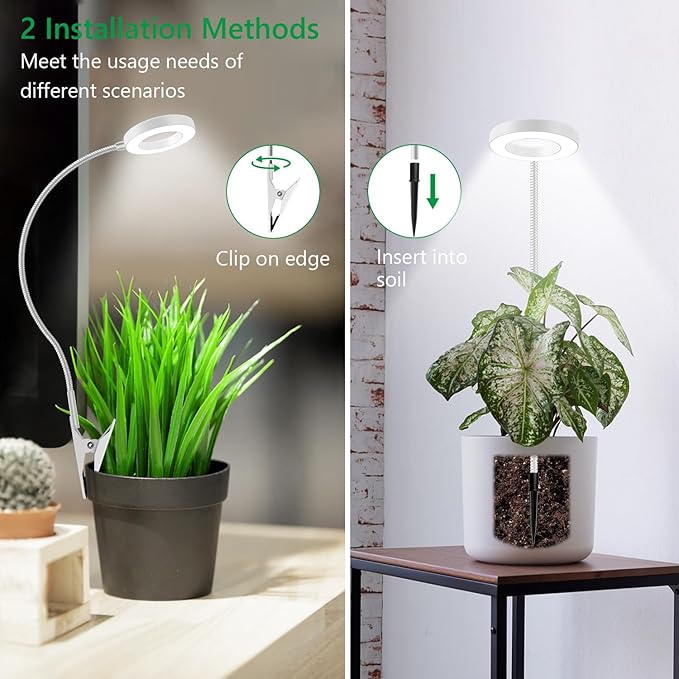 Grow Lights for Indoor Plants Full Spectrum Clip on Plant Lights for Indoor Growing White Halo Grow Lamp 3 Pack with 360° Gooseneck 6/12/16H Timer 3 Light Modes 5 Dimmable