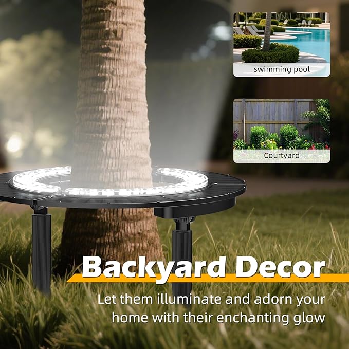 Wireless Solar Palm Tree Lights Outdoor 12000 mAh &amp 32 LEDs Outdoor Yard Lighting 6000K Uplight Landscape Lights Solar Powered Flood Lights for Large Tree Yard Landscape Garden