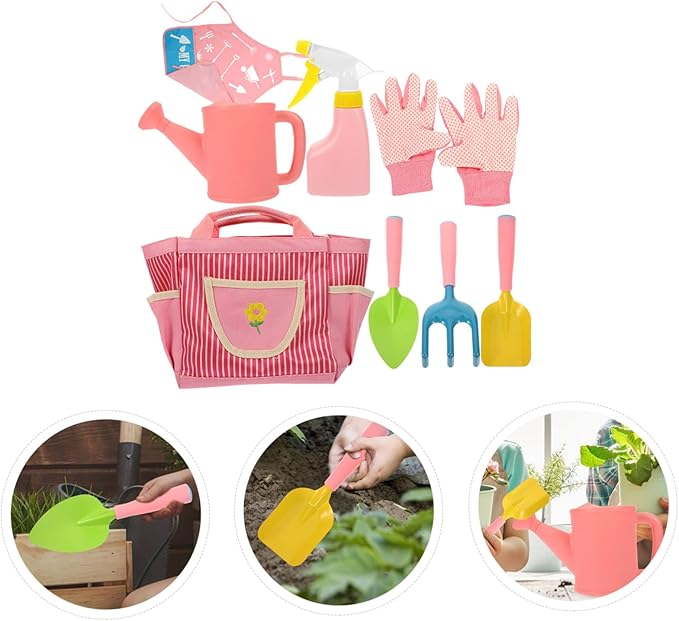 SUPVOX 1set Boy Girl Gardening Tool Kit Boy Girl Garden Tools Shovel Rake Apron Spray Kettle Gloves Watering Can Bag and for for Boys and Girls