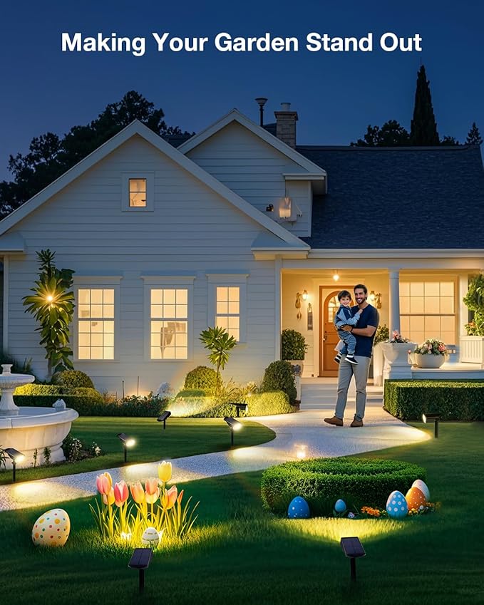 Solar Power Spotlight Outdoor Waterproof Landscape LED Accent Lighting for Yard Tree Plants Walls Path Garden Statues Adjustable BrightnessDusk to Dawn Long Lasting 4 Pack Warm White