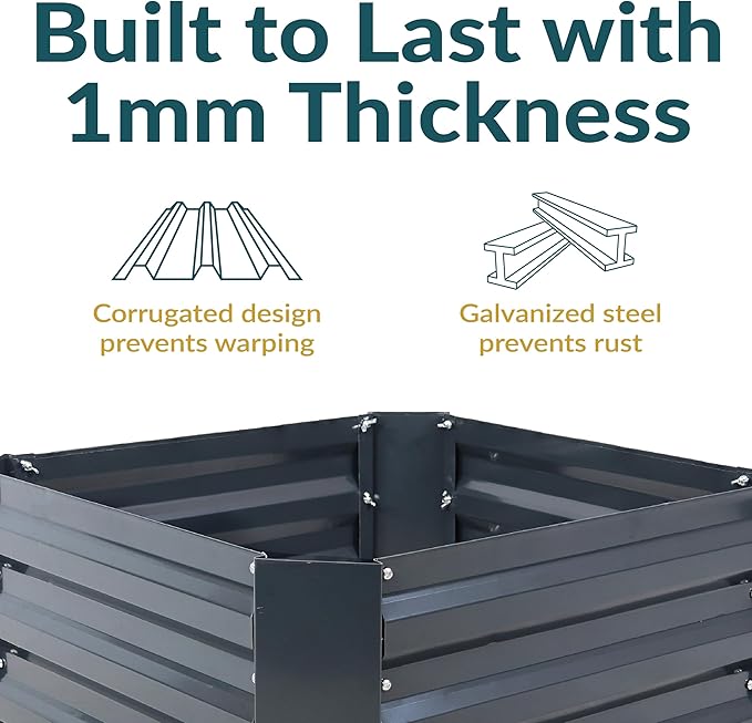 Sunnydaze 11.75 H Raised Metal Garden Bed - Galvanized Raised Garden Bed Outdoor for Vegetables and Flowers - Dark Gray - Square