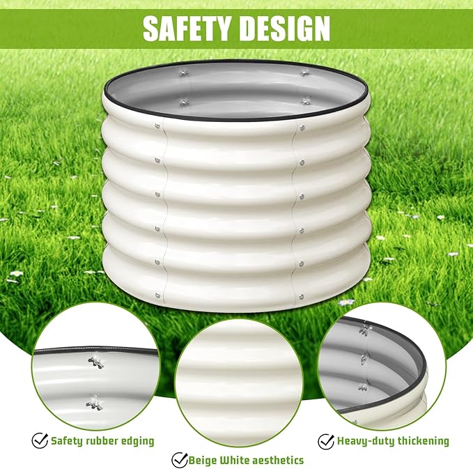 SnugNiture Raised Garden Bed 2 PCS 2×2×1.5ft Round Galvanized Outdoor Planter Box 17 Tall Deep Metal Garden Bed Kit for Planting Vegetables Fruits Flowers White
