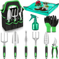 10-Piece Garden Tool Set - Heavy Duty Lightweight Aluminum Alloy Gardening Tools with Storage Tote Bag Rust-Proof Gardening Hand Tools &amp Non-Slip Ergonomic Grip Ideal Gardening Gifts for Women
