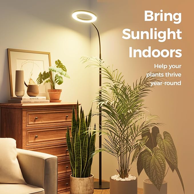 Bamworld Grow Lights for Indoor Plants Full Spectrum Plant Lights for Indoor Growing Floor Grow Lamp for Large Plants Auto ON/Off Timer 3/9/12H 10 Dimmable Levels 37-65 Adjustable Height