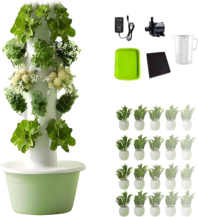 Hydroponic Tower Growing Sytem with Pump and Movable Water Tank Indoor Vertical Gardening Grow Kit Hydroponics Tower Garden for Indoor Herbs Fruits and Vegetables Green-5Layer