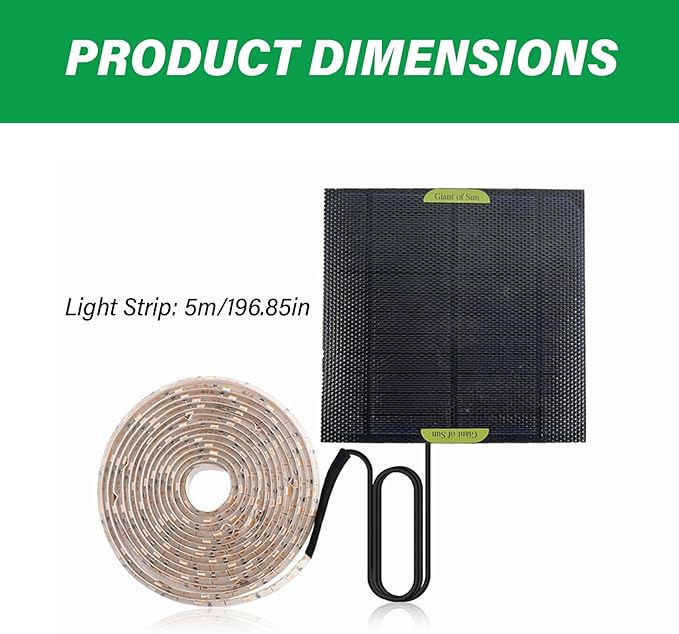 Solar Powered Grow Lights 16.4ft Full Spectrum Plant Light Strip with Panel for Garden Greenhouse