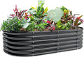 Land Guard 18“ Tall 4×2ft Galvanized Raised Garden Bed Kit Galvanized Planter Garden Boxes Outdoor Oval Large Metal Raised Garden Bed for Vegetables……… (Dark Grey 4×2×1.5ft)