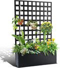 Metal Planter Box with Trellis Galvanized Raised Garden Bed &amp Privacy Screen for Climbing Vegetables Flowers Herbs Rust-Resistant Outdoor Planter Box with Drainage Holes Easy Assembly