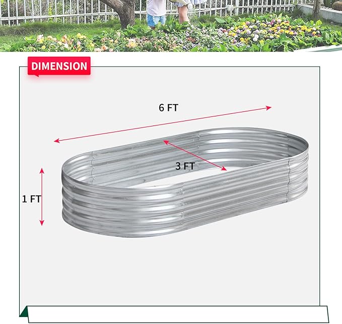 Galvanized Raised Garden Bed Oval Bottomless Planter Boxes Outdoor Metal Garden Bed for Vegetable Fruits Flowers Grass Herb 6x3x1 FT