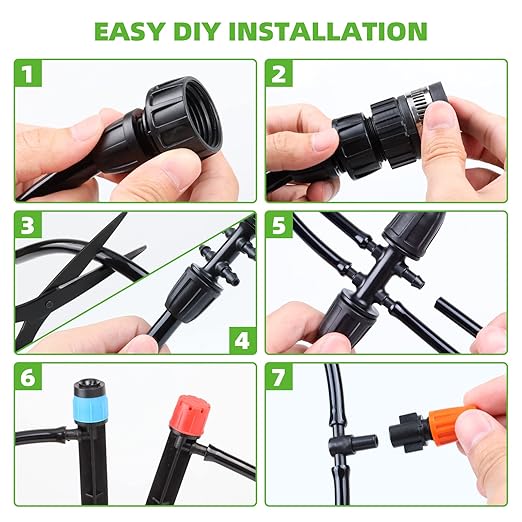 240FT Drip Irrigation System Kit for Garden Watering System with Adjustable Nozzles 1/2 &amp 1/4 inch Tubing Hose DIY Automatic Mist Cooling for Outdoor Lawn Patio Greenhouse Flower Beds Lawn Gr