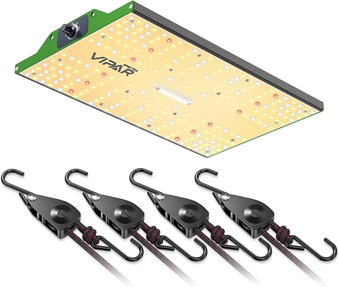 VIPARSPECTRA P700 Grow Light 70 Watt Dimmable Full Spectrum LED Grow Lights for Indoor Plants Seed Starting Plus 1/4 Adjustable Rope Hangers [4 Pack 12FT 150 lbs/Pack] Ratchet Tie Down Straps