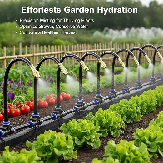 360° Adjustable Drip Irrigation System - 100FT Garden Watering System with 15 Nozzles Garden Irrigation System Greenhouse Accessories Atomizing System for Yard Lawn Plants 5/16 inch Hose