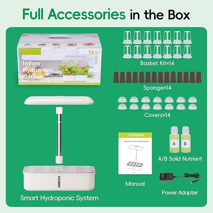 SPECILITE Hydroponics Growing System Kit 14 Pods Smart Indoor Herb Garden with Grow Light WiFi &amp App Control Quiet Pump 5L Water Tank Automatic Timer Planter for Gardening Gifts White