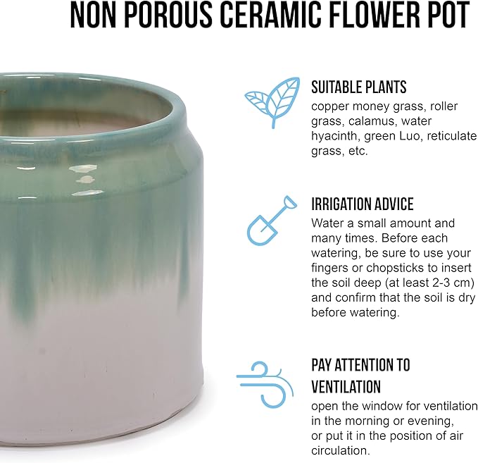 Handmade Ceramic Planter Set of 2 8.5 6 Diameter Green White Ombre Glaze for Aquatic Plants IndoorOutdoor Shelf Table Use Non Porous Breathable Clay