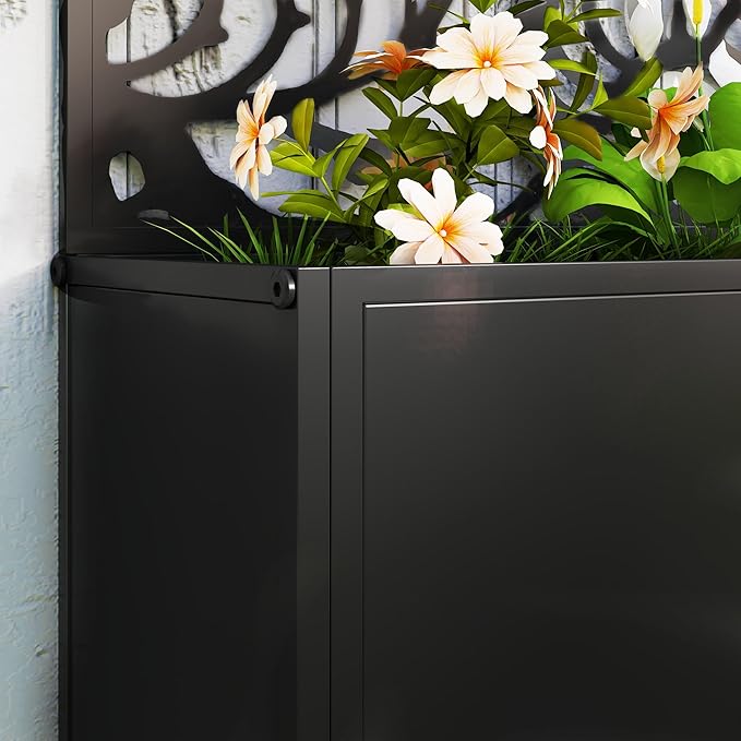 Outsunny Metal Raised Garden Bed with Trellis for Climbing Plants Freestanding or Wall Mounted Flower Bed with Privacy Panel Snail Cut-Outs Outdoor Planter Box for Garden Patio Balcony