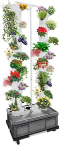 Tower Garden Hydroponic Growing System - 2 Racks 56-Plant Hydroponics Tower Indoor Hydroponic TowerSmart Hydroponic Garden Kit with Breeding Sponge/Seeding Trays/Water Pump/Timer