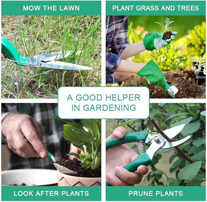 SONGWAY 11 Pieces Garden Tool Set - Garden Tool Kit with Storage Case Aluminum Gardening Set Gardening Gift for Women Men Green