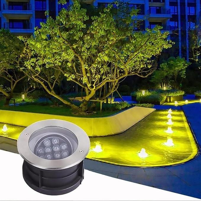 Outdoor Buried Lights - LED Underwater Tlight AC 24V Round 15° Angle Adjustment Pond Spotlight IP68 Waterproof Embedded Submersible Landscape Light Can Be Used Underwater for A Long Time(Yellow12