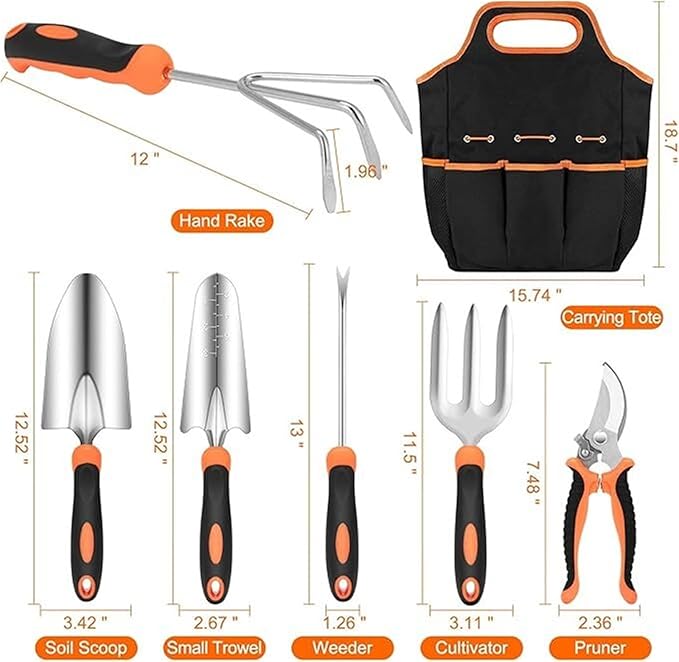 Garden Tool Set Stainless Steel Heavy Duty Gardening Tool SetNon-Slip Rubber Grip Tool Organizer Ideal Outdoor Hand Gardening Tools for Women