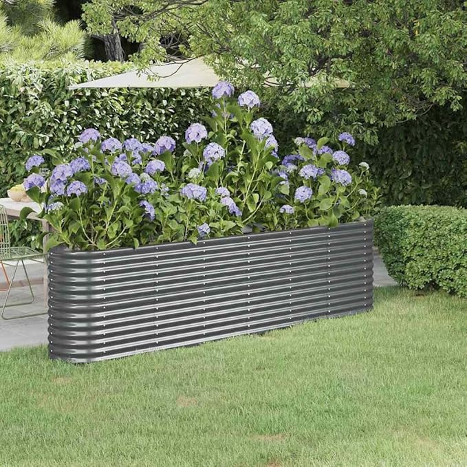 Large Anthracite Powder-Coated Steel Garden Raised Bed Oval Outdoor Planter for Vegetables Flowers Durable 102.4x15.7x26.8 Inch Garden Beds