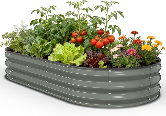 Galvanized Raised Garden Bed 6x3x1 FT Oval Metal Raised Garden Bed Outdoor Planter Box with Open Bottom Rust-Resistant Steel Garden Bed for Vegetables Herbs Flowers Easy Assembly