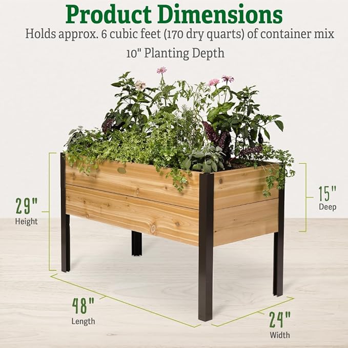 Gardener's Supply Company Raised Garden Bed Elevated Cedar Planter Box | 2' x 4' Heavy Duty Standing Garden Planters for Outdoor Plant Vegetables &amp Flower Gardening Perfect for Patio Lawn &amp B