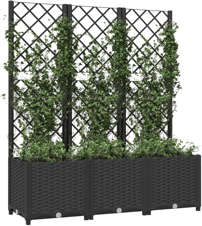 Large Garden Planter with Trellis Black Polypropylene Rectangular Outdoor Planter Box for Climbing Plants UV Resistant 47.2 x 15.7 x 53.5 Inch