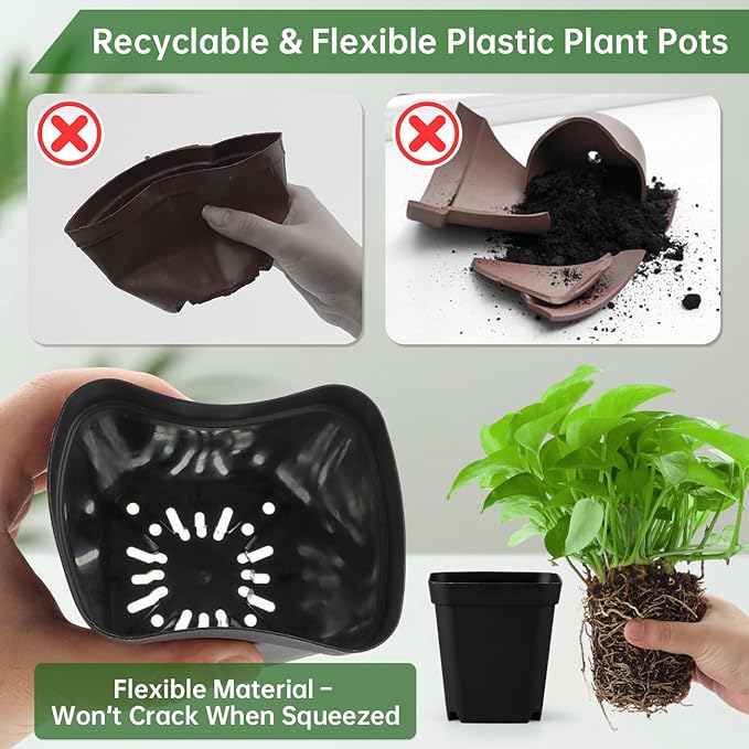100 Pack Plant Nursery Pots 3.15 Inch Durable Square Seedling Pots with Drainage Holes Reusable Small Plastic Flower Pots for Seed Starting Transplanting Herb Garden